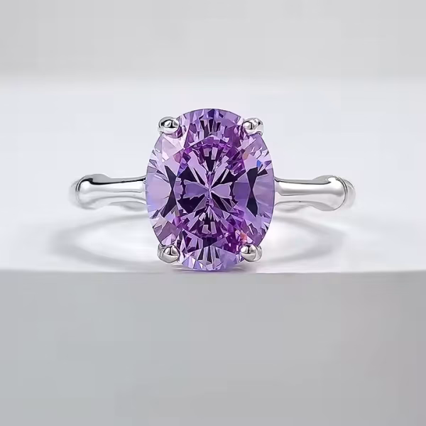 2024 New S925 Silver 8*10 Lavender Purple Diamond oval cut bamboo ring for girlfriend - Image 2